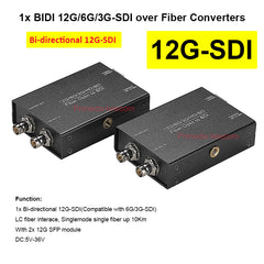 12G/6G/3G/HD-SDI удлинители по оптоволокну до 10 км, 1 портовый двунаправленный 12G SDI видео волоконно-оптический преобразователь адаптер несжатый с двумя оптическими модулями 12G SFP и горячим башмаком, профессиональный вещательный класс комплект