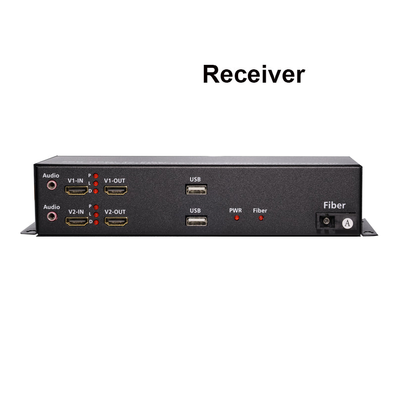 Extensor HDMI sobre fibra óptica de 2 canales 1080P, con 2 KVM y 2 audios independientes de 3,5 mm - Fibra única monomodo SC hasta 20 km, multimodo 500 m, transmisor y receptor incluidos