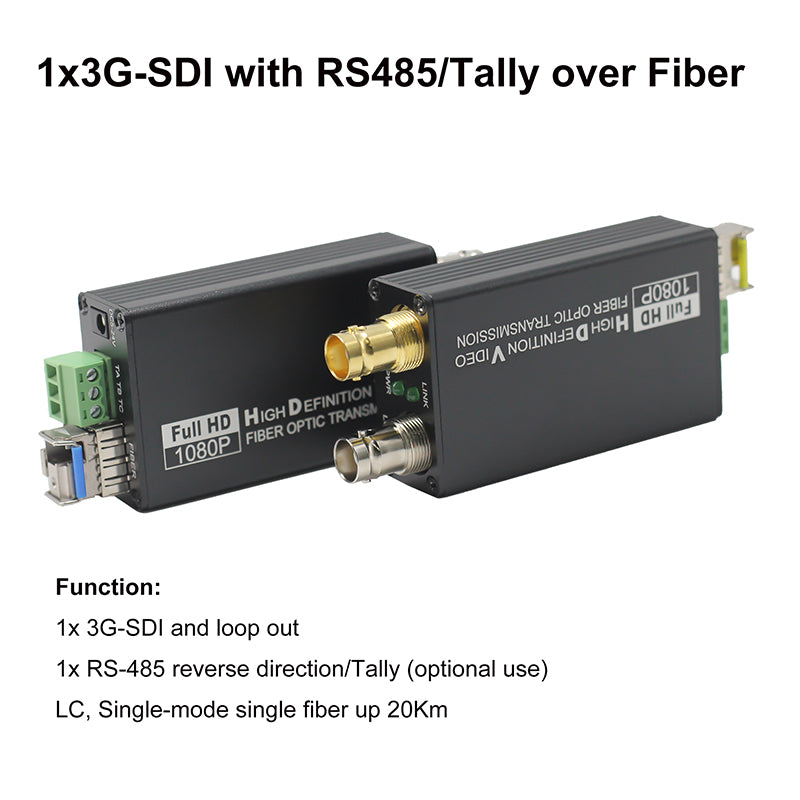 3G/HD-SDI Fiber Optic Extenders with loop out, Uncompressed Full HD Video fiber converters adapter, Broadcast level Singlemode 20Km