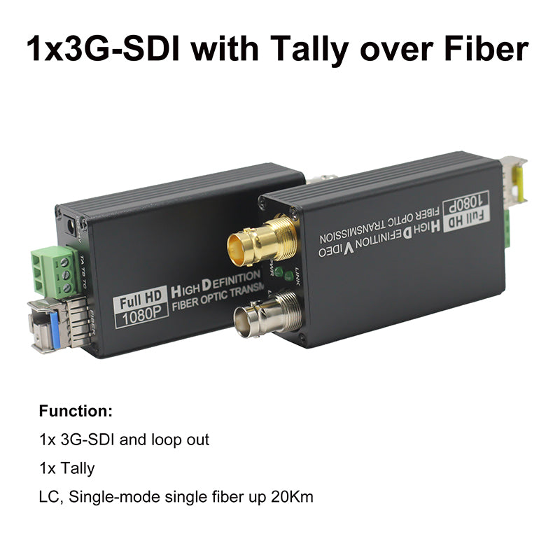 3G/HD-SDI Fiber Optic Extenders with loop out, Uncompressed Full HD Video fiber converters adapter, Broadcast level Singlemode 20Km