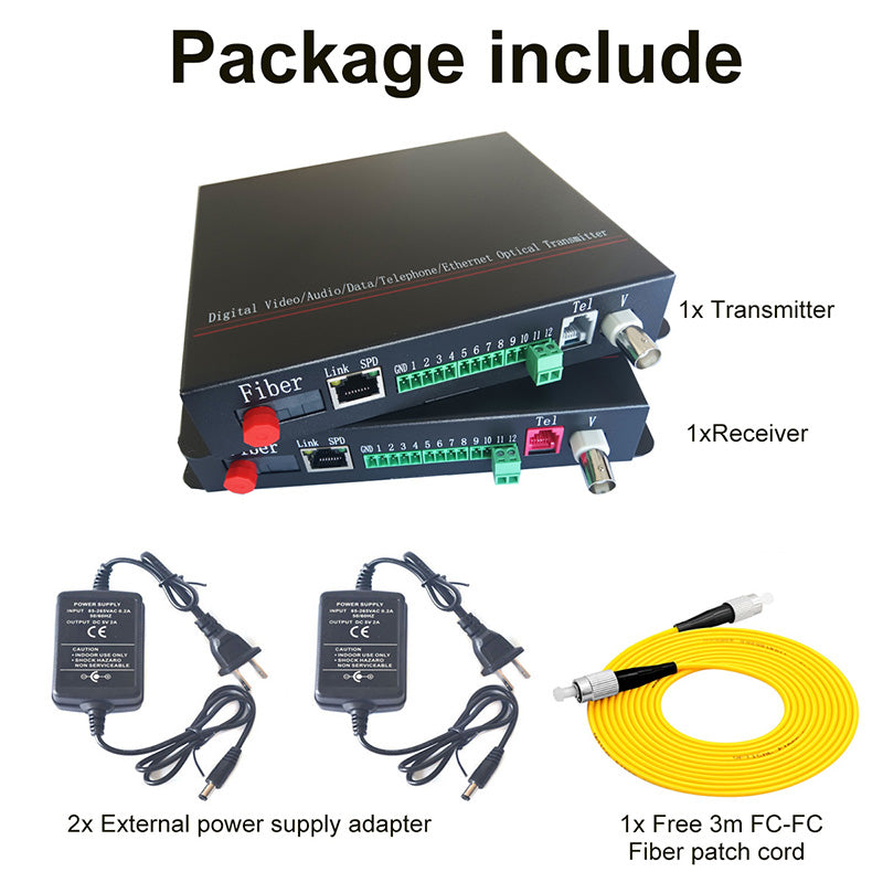 Multifuctional Analog Video POTS Telephone Network RS485 over Fiber Converter A set, FC port,Singlemode up to 20Km,Multimode up 500m