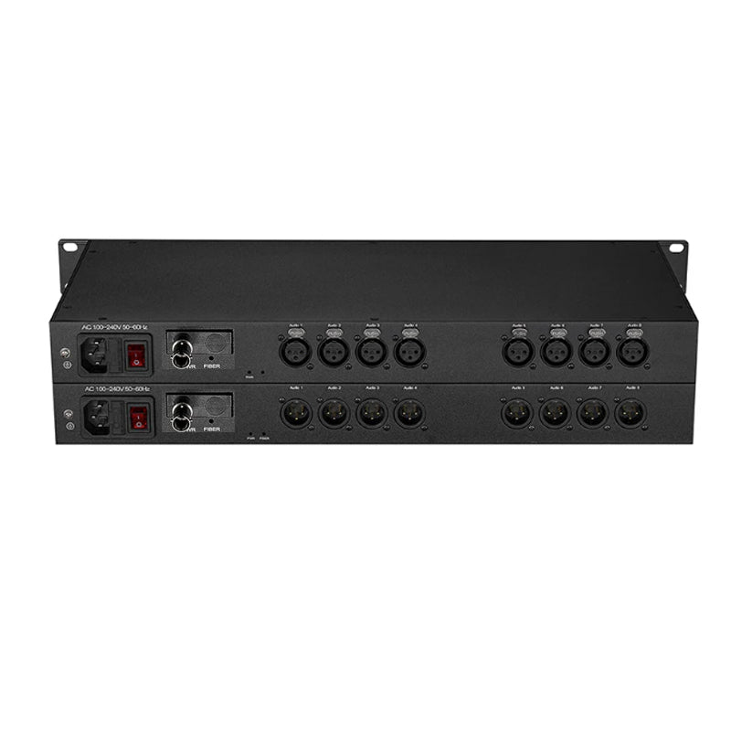 Extensor de Audio Balanceado de 8 Canales XLR sobre Fibra Óptica Montaje en Rack de 19 pulgadas 1U Fibra Monomodo hasta 20Km SFP LC Incluido Sin Comprimir Sin Retardo Sonido Cristalino de Grado Profesional