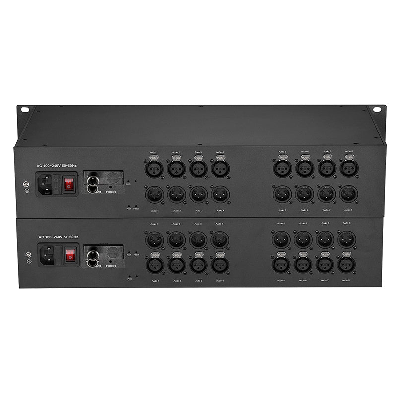 Extensor de audio balanceado XLR de 16 canales sobre fibra óptica Montaje en rack 2U Fibra monomodo hasta 20 km LC FC ST Sin compresión Sin retardo Sonido cristalino de grado profesional